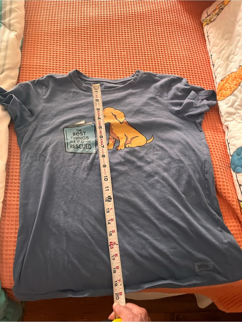 Life Is Good Blue Tee with Yellow Puppy Rescue Graphic - Picture 3 of 3